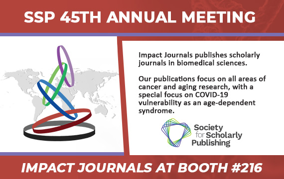 Impact Journals (Oncotarget's publisher) will be participating as an exhibitor at the Society for Scholarly Publishing (SSP) 45th Annual Meeting